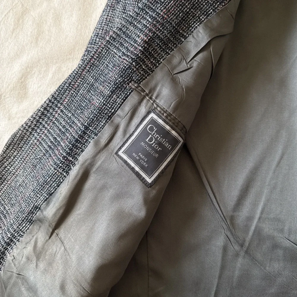 VTG Christian Dior Monsieur Blazer Jacket Mens 40R 100% Silk Plaid Check